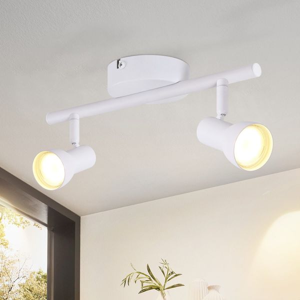 ZMH Deckenstrahler 2 Flammig Deckenlampe Flur - Deckenleuchte Modern Design Weiß Innen Strahler GU10 Metall Deckenspots 350°Schwenkbar Spots für Schlafzimmer Wohnzimmer Küche(Ohne Leuchtmittel)