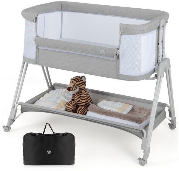 COSTWAY Beistellbett 2 in 1 Reisebett, 7-stufig höhenverstellbar