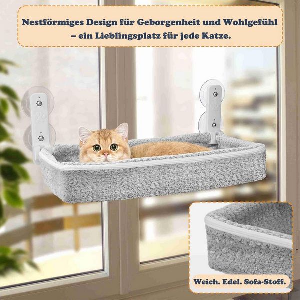 SURFOU Katzen-Hängematte Katzenfensterliege Katzen hängematte mit Saugnäpfen Fenster Katzenbett, Katzenmöbel, Katzen Kletterwand, Hängematte Katze, 30*52*10cm, mit 4 stabilen Saugnäpfen. tragkraft bis 18 kg, abnehmbar