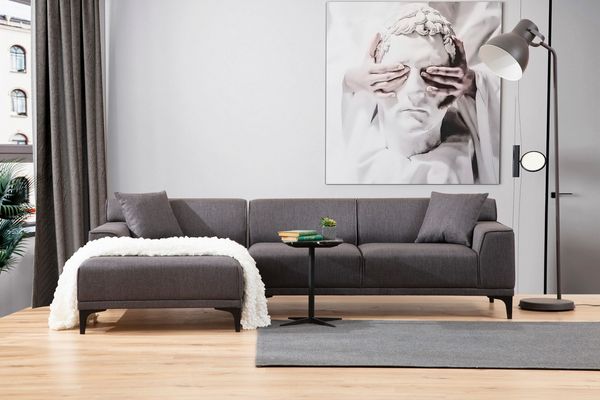 Ecksofa, 'Petra', 77 x 145 x 250, Anthrazit