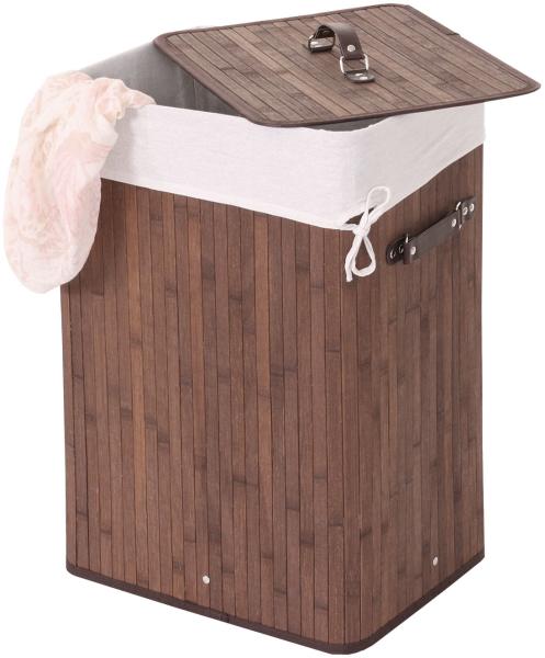 Wäschekorb HWC-C21, Laundry Wäschebox Wäschesammler Wäschebehälter Wäschetonne, Bambus 61x43x32cm 70l ~ braun