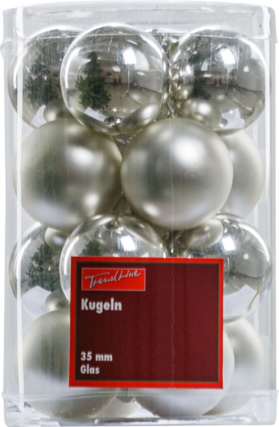 TrendLine Christbaumkugeln 16 Kugeln Ø 3,5 cm Glas Silber Weihnachtskugeln