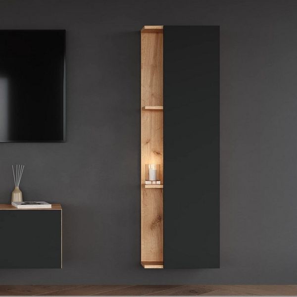 Planetmöbel Hochschrank LUX Seitenschrank 40 cm Gold Eiche / Anthrazit