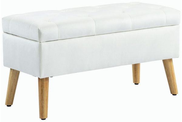 HOMCOM Sitzbank mit Stauraum, Deckel, Samtoptik (Truhenbank, 1-St, Polsterbank), für Flur Schlafzimmer Wohnzimmer, Gummiholz 102 x 35 x 43 cm Weiß
