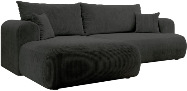 Selsey 'Ovo Cord' Ecksofa mit Cordbezug, Schlaffunktion und Stauraum, Dunkelgrau, links