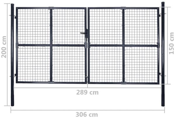 vidaXL Maschen-Gartentor verzinkter Stahl 300 x 150 cm Grau 143365 Bild 9