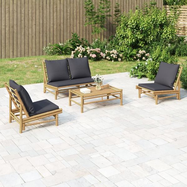 vidaXL 4-tlg. Garten-Lounge-Set mit Dunkelgrauen Kissen Bambus 3156480