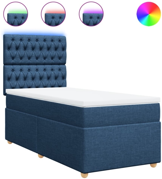 vidaXL Boxspringbett mit Matratze Blau 90x200 cm Stoff 3293476