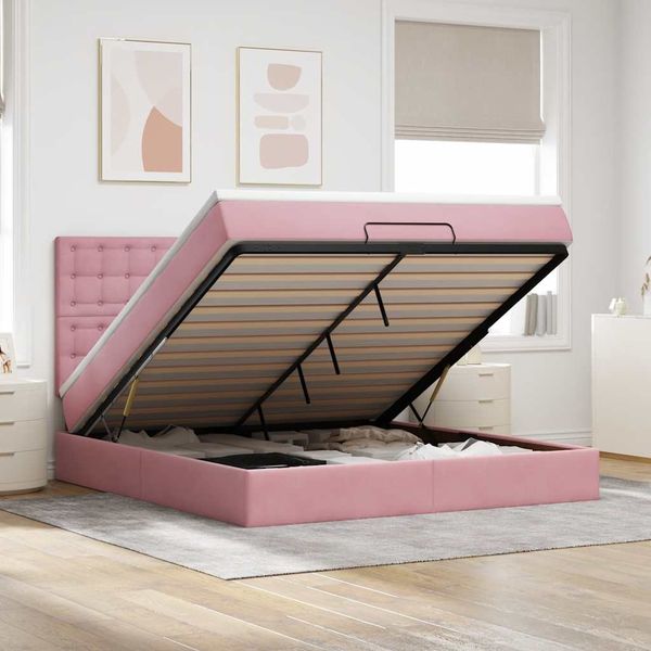 vidaXL Ottoman-Bett mit Matratzen Rosa 180x200 cm Samt 3313636