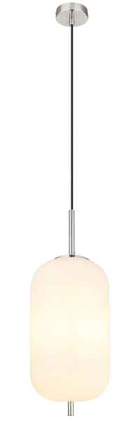 Pendelleuchte, Nickel, Glas opal, H 120 cm