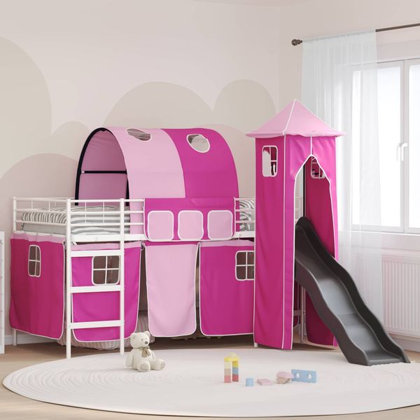 vidaXL Kinderloftbett Weiß und Rosa 107 x 200 cm Metall 42020912
