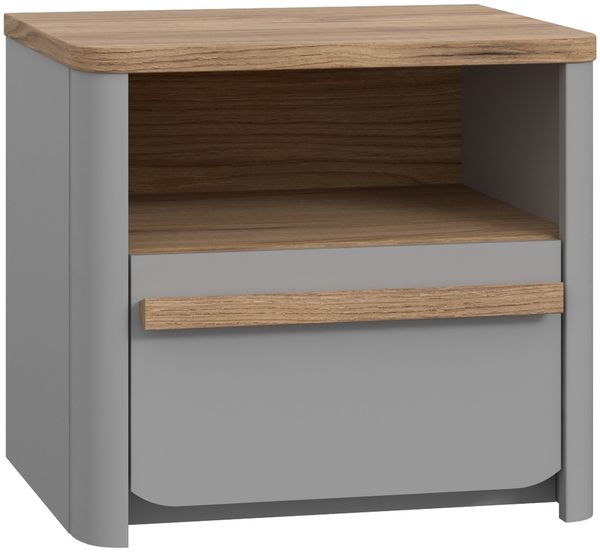 Nachtkommode >SURFINIO< in Grau / Catania Eiche - 48,6x44,1x41,3cm (BxHxT)