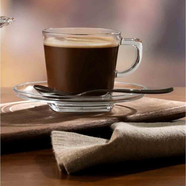 Pasabahce Carre Kaffeset mit Unterteller 215 ml aus hochwertigem Glas - 12-teilig