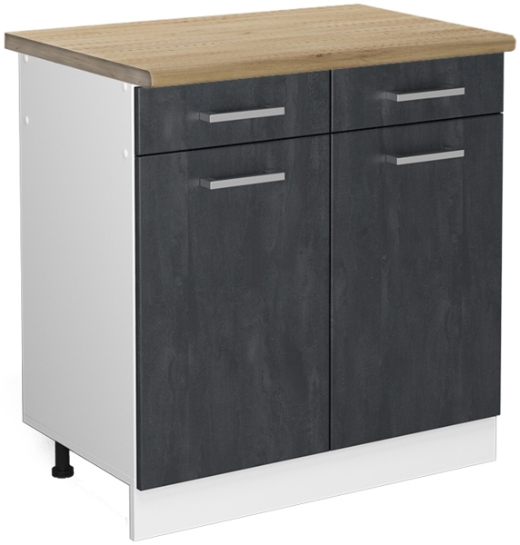 Küchenunterschrank R-Line Schwarz Beton 80 cm AP Eiche Vicco