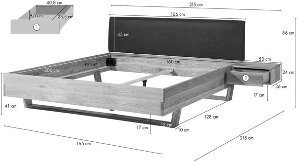 Bett mit Nachttisch Fichte 160x200x85 natur gebeizt / geölt, Kopfteil anthrazit FICHTELBERG #42 Bild 8