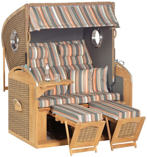 Sunny Smart Strandkorb 305 Z Comfort XL Teak antik-braun Stoff 1235