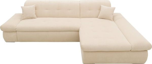 DOMO collection Ecksofa Moric, L-Form, XXL-Sofa - Breite 300cm, viel Platz, auch in Cord, wahlweise mit Bettfunktion und Armteilverstellung, Cord, Creme
