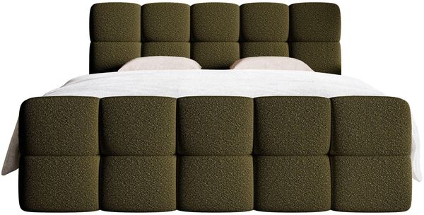 Selsey 'Cloudy' Boxbett mit Bettkästen, Matratze, Topper, Bouclé-Bezug, olivgrün, 160x200 cm Bild 6