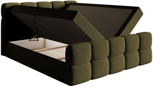 Selsey 'Cloudy' Boxbett mit Bettkästen, Matratze, Topper, Bouclé-Bezug, olivgrün, 160x200 cm Bild 4