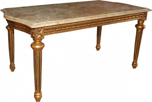 Casa Padrino Barock Couchtisch Gold mit cremefarbener Marmorplatte 100 x 53 cm - Limited Edition