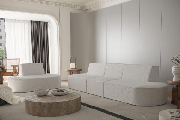 Sofaset Designersofa Set 3-1 MILOT in Stoff Ascot Bukla Creme