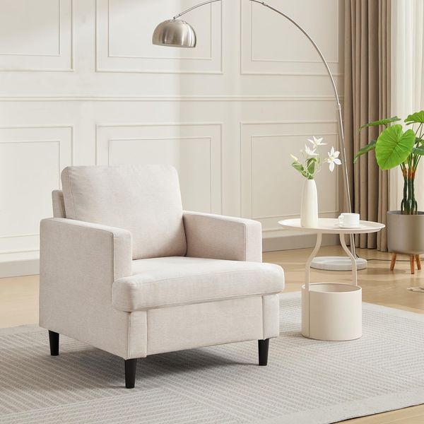 GarveeHome Übergroßer Akzentstuhl, Moderner Leinen-Wohnzimmerstuhl, Einzelsofasessel Mit Holzbeinen, Weicher Und Gepolsterter Armlehnensessel Für Wohnzimmer, Schlafzimmer, Büro