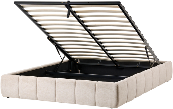 Bett mit Stauraum ohne Kopfteil Stoff GENAS 140x200 cm Hellbeige
