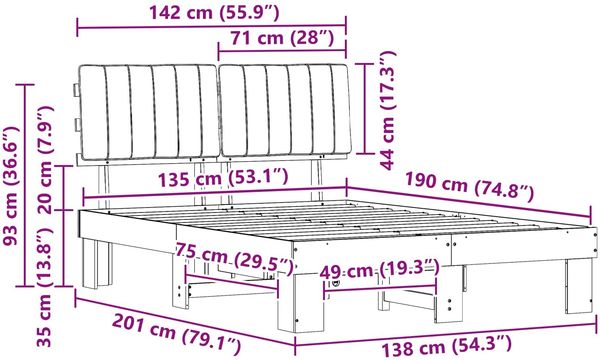vidaXL Bettgestell mit gepolstertem Kopfteil Hellgrau 135 x 190 cm 877499 Bild 11