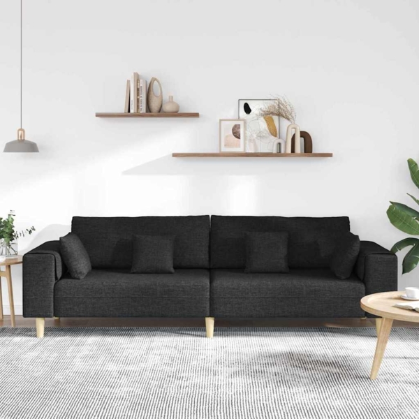 vidaXL Stoffsofa mit Kissen, 208 cm, Stoff, Schwarz