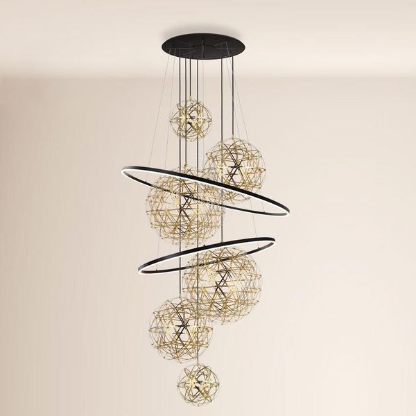 s.luce Fusion XXL Galerieleuchte 8-flammig LED-Ring Schwarz, Gold