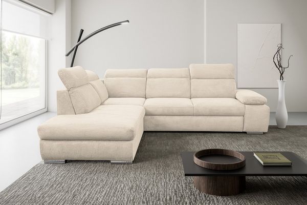 WERK2 Ecksofa Alicante Cord, inkl. Bettfunktion & Bettkasten, Breite 280cm, L-Form, Schlafsofa mit Bettkasten & verstellbaren Kopfstützen.
