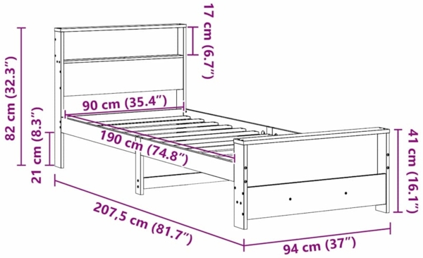 vidaXL Bettrahmen mit Kopfteil Braun 90 x 190 cm Holzwerkstoff 877248 Bild 9