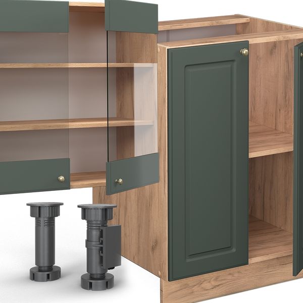 Küchenzeile Fame-Line Grün-Gold Landhaus/Goldkraft Eiche 300 cm mit Hochschrank, ohne Arbeitsplatte Vicco Bild 5