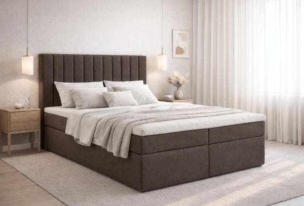AX LIVING Stauraum Boxspringbett Brown 180x200 cm mit Topper Bursa Doppelbett