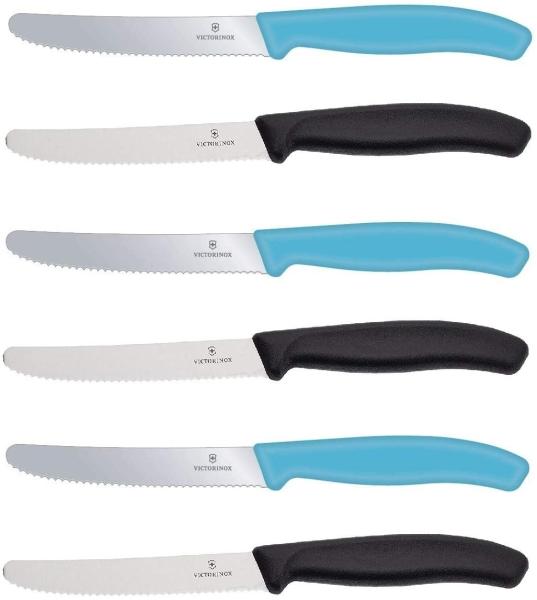 6 Stück Victorinox Tafelmesser Tischmesser Brotzeitmeser Sonderedition Karbikblau / Schwarz