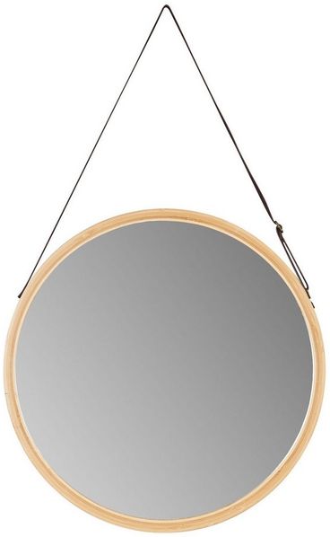 Levandeo® Wandspiegel, Wandspiegel 38cm Rund Bambus Holz Kunstleder Flurspiegel Wanddeko