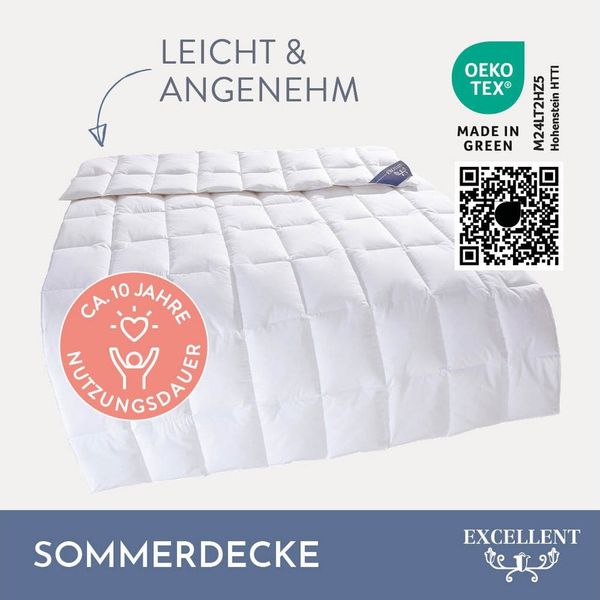 Excellent Daunenbettdecke Zürich, Bettdecken für Sommer und Winter, Decke, Füllung: 100% Daunen, Bezug: 100% Baumwolle, Bettdecke 135x200 cm, 155x220cm und weitere Größen, Made in Germany