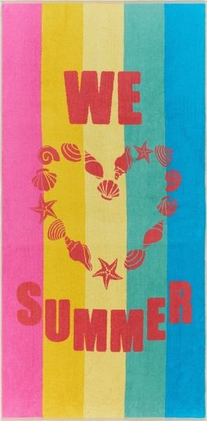 Erwin Müller Strandtuch Strandtuch "Summer", Walkfrottier, Walk-Frottier Streifen/Motiv: Herz/Schriftzug: We love summer