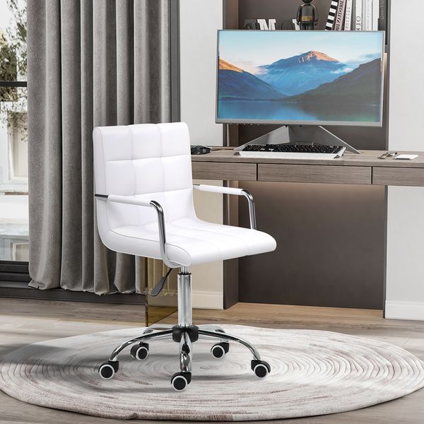 Drehstuhl Sitzhöhe 50–65 cm, gepolstert, weißes PVC, minimalistisch-elegantes Design,52.5*54*99 cm