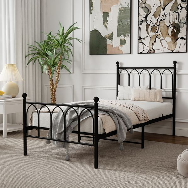 Metallbett Einzelbett Jugendzimmer mit Lattenrost Schwraz,inklusive Schaummatratze