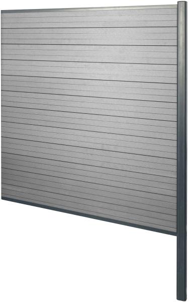 WPC-Sichtschutz Sarthe, Windschutz Zaun, Alu-Pfosten zum Einbetonieren ~ Erweiterungselement, 185cm grau