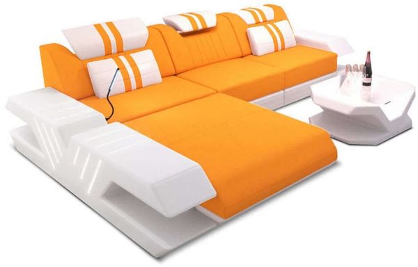 Couch Venedig L Form in Stoff - Mikrofaserstoff - apricot-weiß - Links