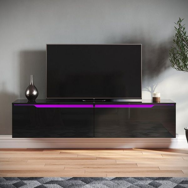 SONNI TV-Schrank Schwarzer Wandhalter Minimalistischer TV-Ständer mit LED-Beleuchtung