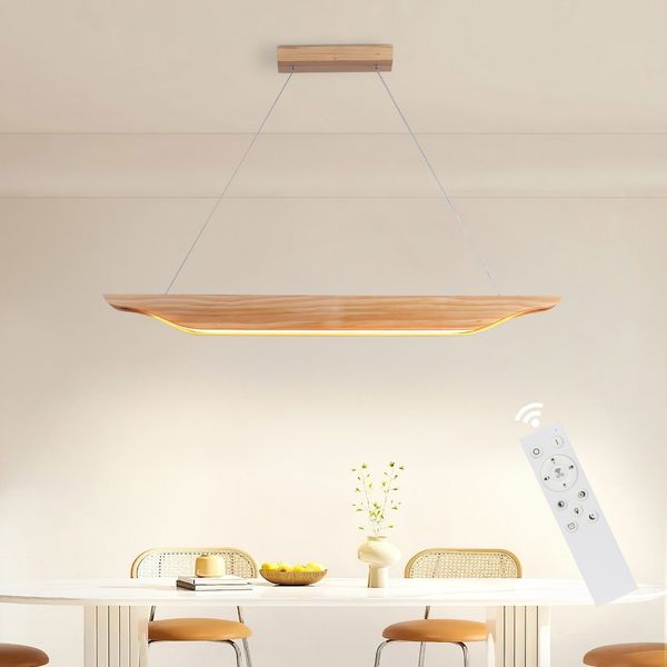ZMH Pendelleuchte LED Hängelampe Holz - Esstisch Hängeleuchte Modern Design Esszimmerlampe 90CM Dimmbar mit Fernbedienung Pendellampe Höhenverstellbar für Esszimmer Wohnzimmer Schlafzimmer Küche