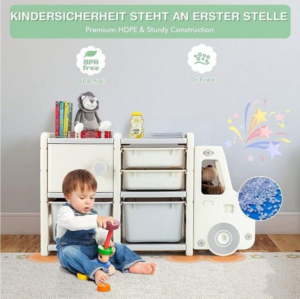 KOMFOTTEU Spielzeugtruhe Spielzeugregal Kinderregal, mit 4 Boxen & 1 Schrank