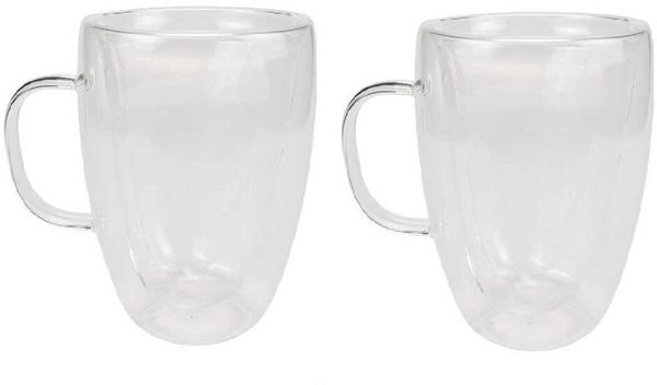 2er Set Doppelwandiges Thermoglas mit Henkel Teetassen Doppelwand Glas Kaffeetassen transparent 350 ml