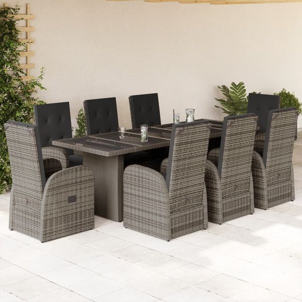 vidaXL 9-tlg. Garten-Essgruppe mit Kissen Grau Poly Rattan 3277605