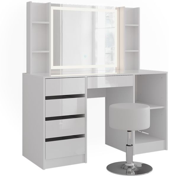 Schminktisch Sherry Weiß/Weiß Hochglanz 128.2 cm 5 Teile Vicco