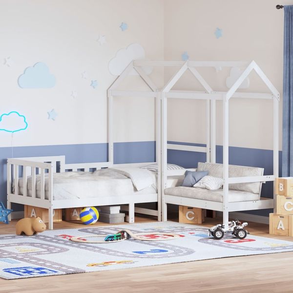 vidaXL Tagesbett und Bank mit Dach Weiß 80x200 cm Kiefernholz 3282271