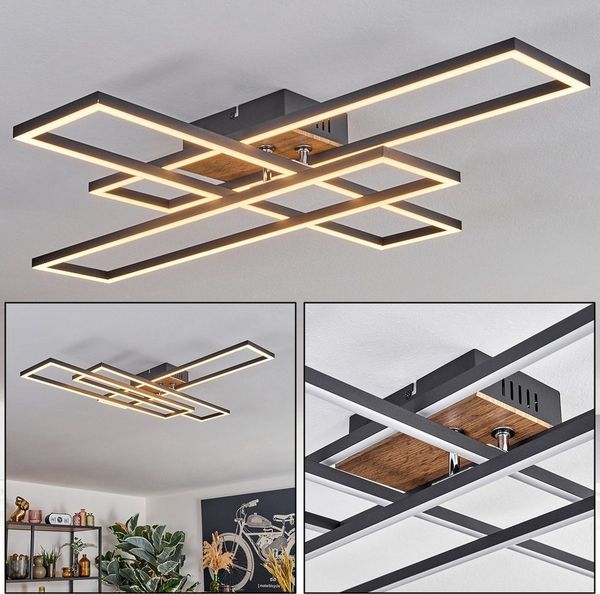 hofstein Deckenleuchte Deckenlampe aus Metall/MDF/Kunststoff in Schwarz/Holzfarben/Weiß, LED wechselbar, 3000 Kelvin, Leuchte im modernen Design mit verstellbaren Elementen, 1x LED 40 Watt